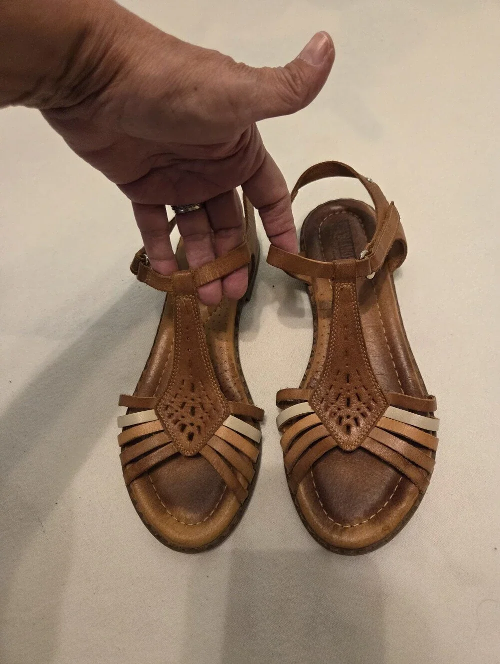 PIKOLINOS Brandy Algar Brown Tan Die-Cut Leather‎ Strappy Sandals SZ 38